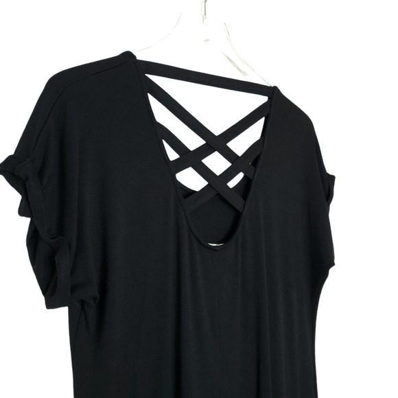 Athleta Crossback Sweatshirt Dress M Black Short Sleeve Side Slits Modal - Picture 8 of 11